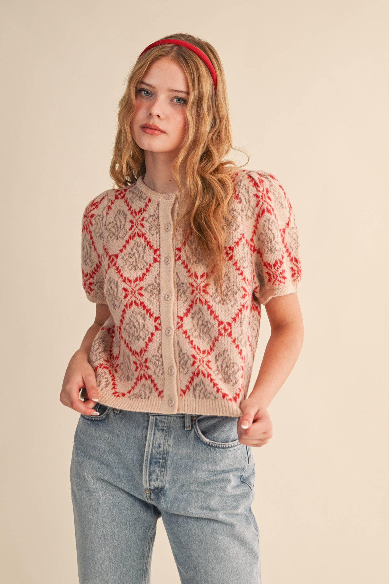 &MERCI - Wholesale Cardigan - Women's - FLORAL SHORT SLEEVE SWEATER CARDIGAN MSW1125830