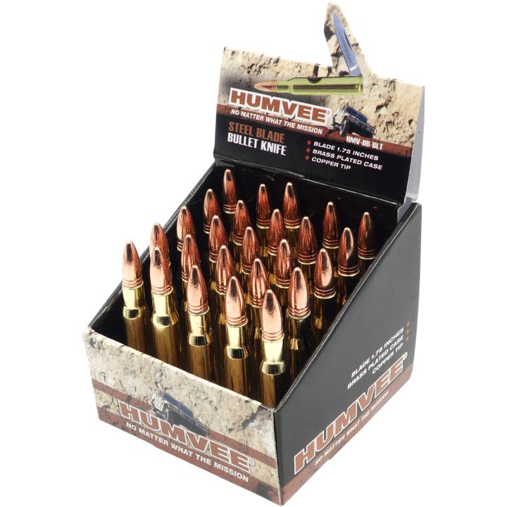 CALIBER GOURMET / CAMPCO – wholesale Pocket knife/holder – Humvee Bullet Knife Display, Box of 25