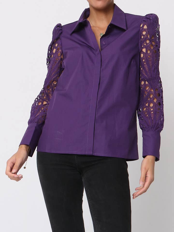 Camisa V3275 Manga Renda por atacado de Amy & Clo Invogue