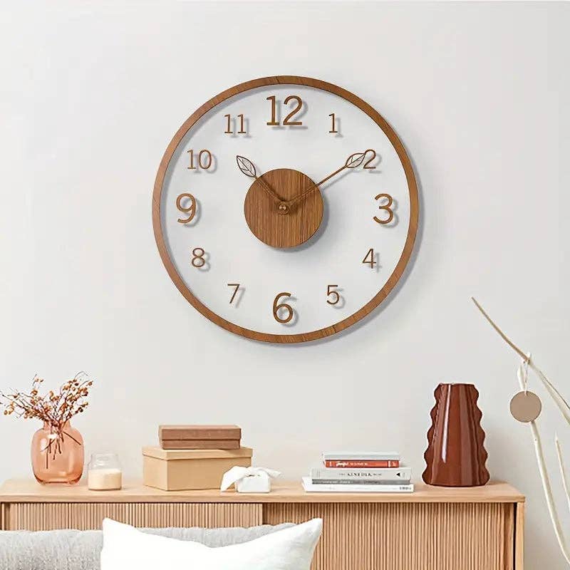 Huis Van Merken - Wholesale Wall Clock - Silent Floating Wall Clock - Minimalist Wood Grain Leaf Design3