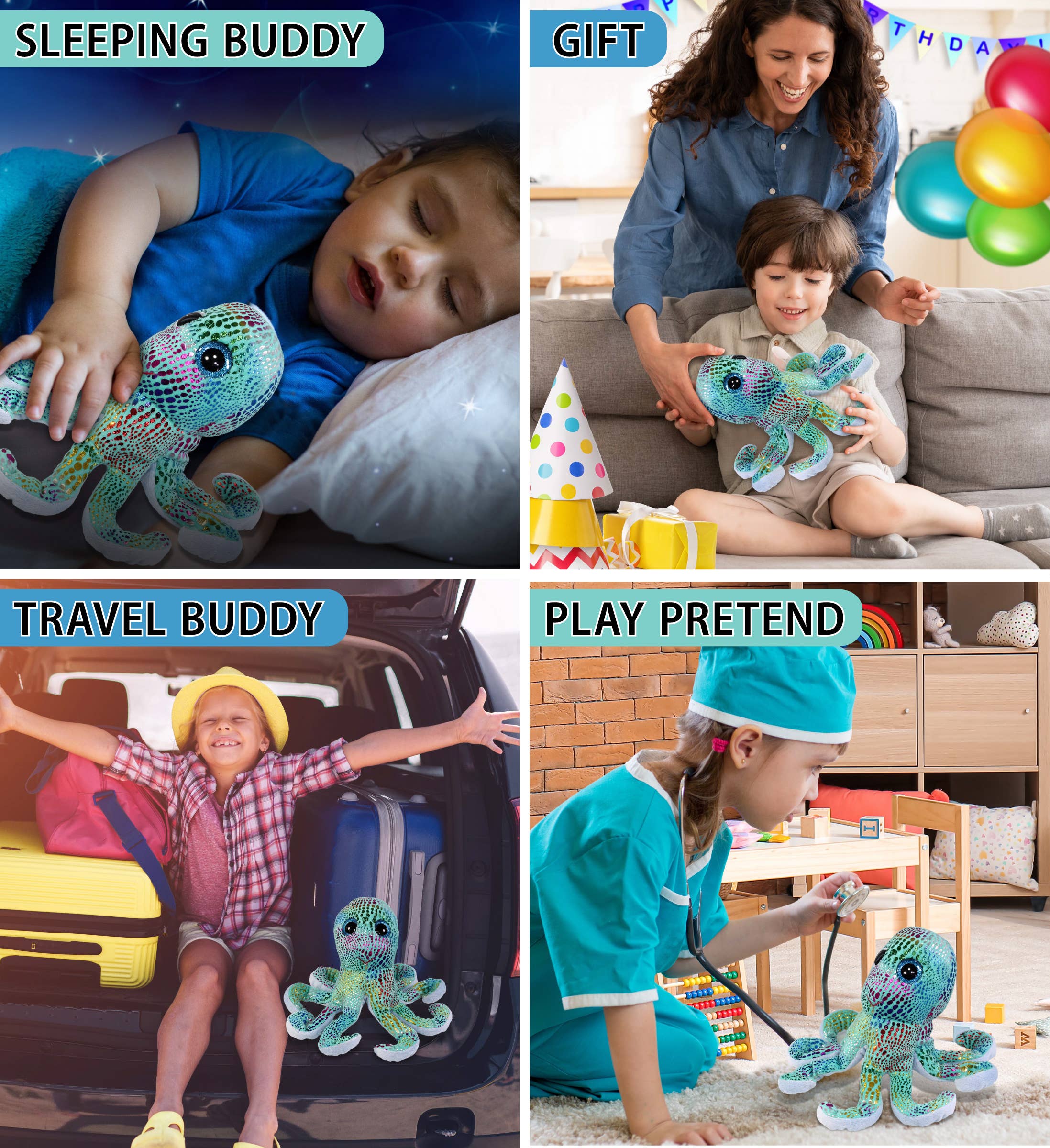 Cota Global – Peluche - Crianças e bebés por atacado – Pelúcia Olhos Grandes - Polvo Arco-íris Iridescente3