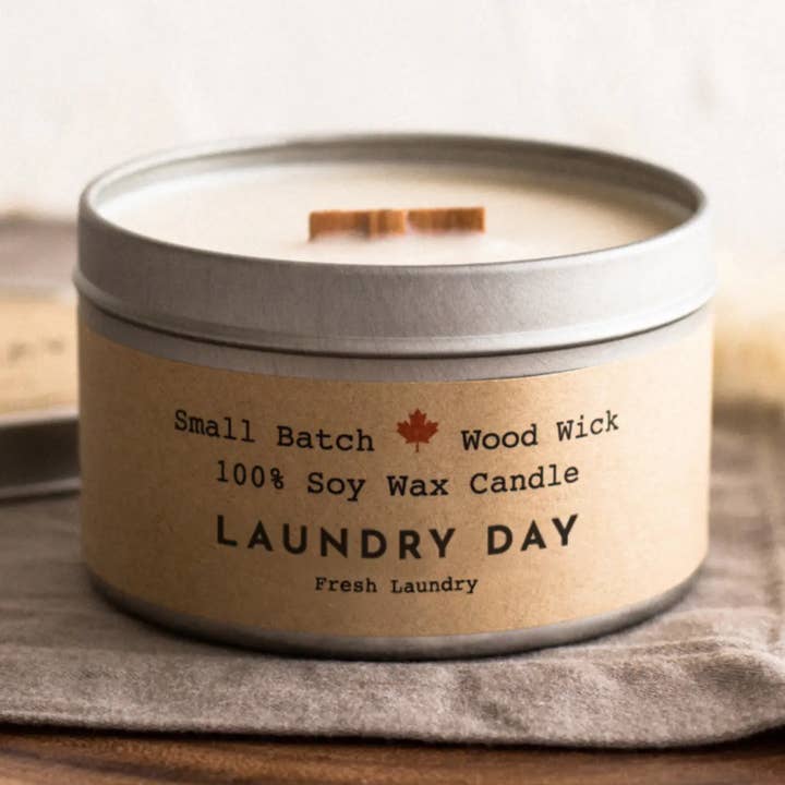 Laundry Day Cabin Candle Tin for wholesale by Weekday Candles