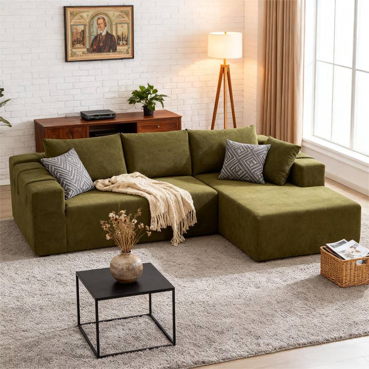 Canapé modulaire en chenille en forme de L 108 pouces 6 coussins méridienne droite pour la vente par HOMYCASA DESIGN INC