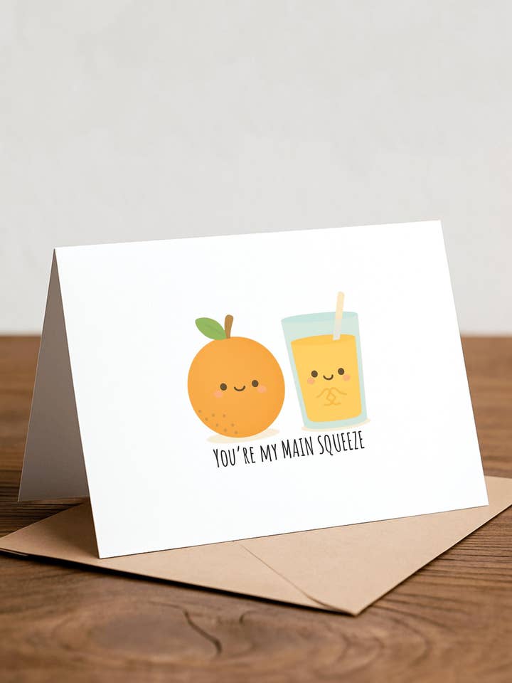 Orange OJ Pun Hilsen Kort: Du er min hovedklemme for engroshandel hos Chewy Lemon Studio