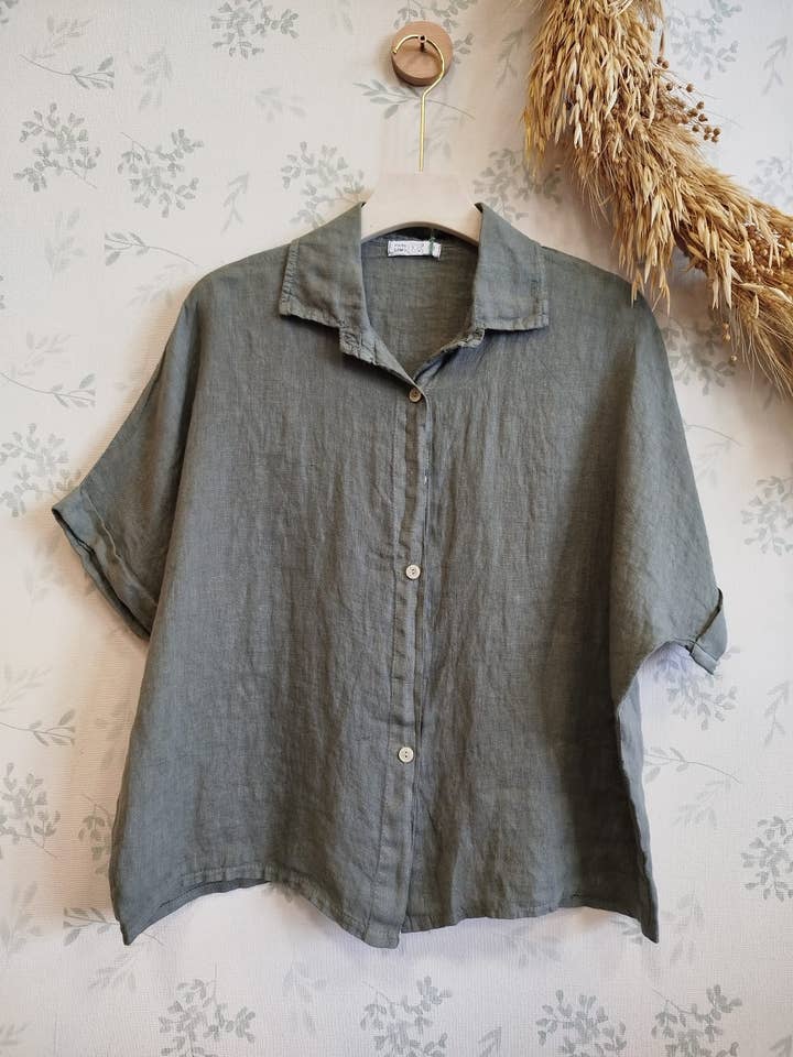 REF: 83531 Bluse 100% Leinen für den Großhandel von Linos y Textiles