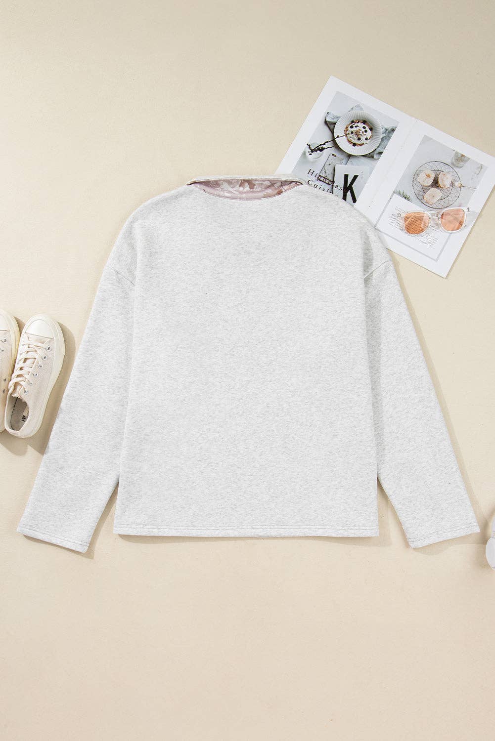 Gray Plus Size Camo Patchwork Zipped Collar Pullover Sweatshirt for wholesale on Faire6