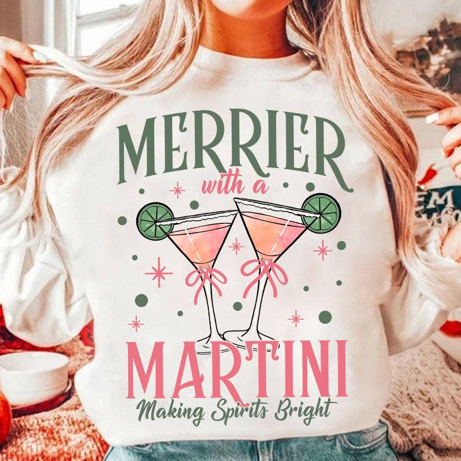 NVC Ecommerce LLC – wholesale T-shirt med logga - Dam – Merrier With A Martini Tröja, Retro Jultröja1