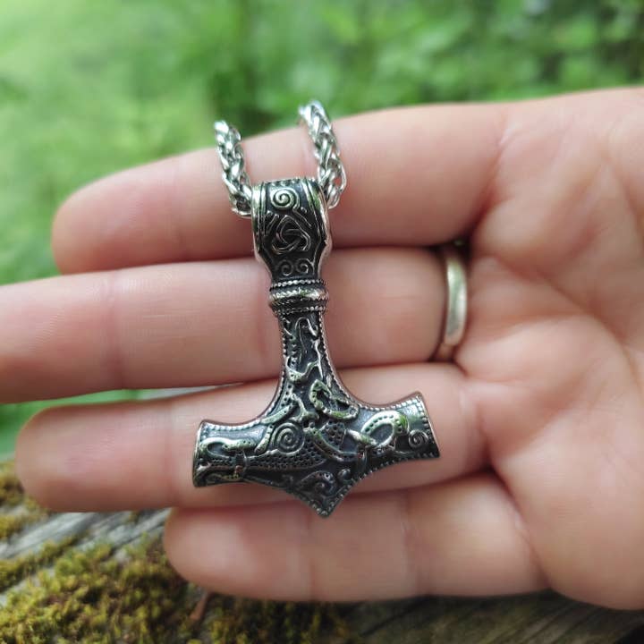 Jardin des Druides - Wholesale Pendant/Charm Necklace - Amulette Mjolnir - acier inoxydable2