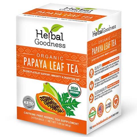 Herbal Goodness – Großhandel Gesundheits-/Entgiftungstee – Papayablatttee — Bio — 24/2 g Teebeutel — Blutplättchen, Verdauung und Immunität — Herbal Goodness