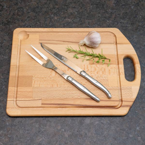 The French Farm - Wholesale Kitchen Utensil Set - Jean Dubost Carving Set Stainless Steel and Carving Board1