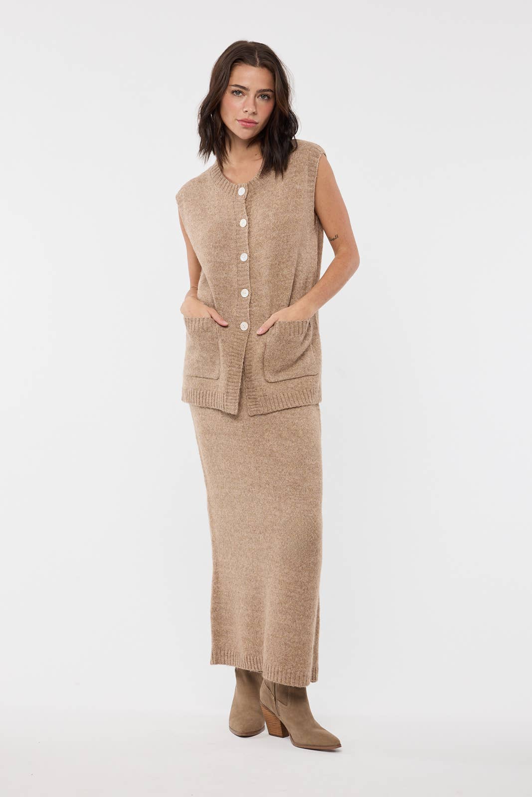 MOCHA BRUSHED SWEATER TOP AND SKIRT SET / WL25-11324 for wholesale on Faire0