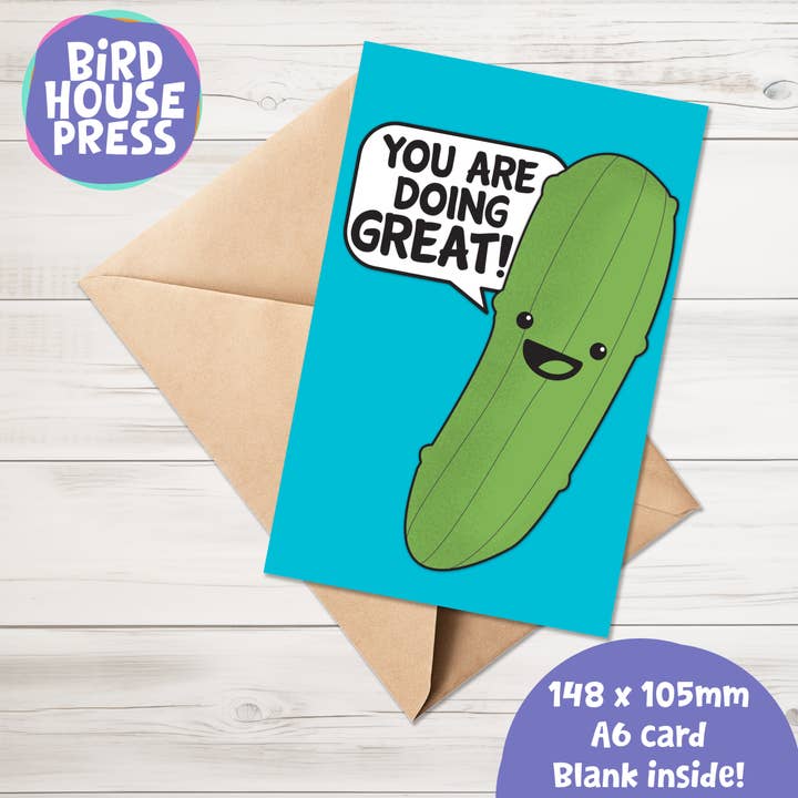 Pickle of Positivity – positive A6 greeting card 146x104mm for wholesale by Bird House Press