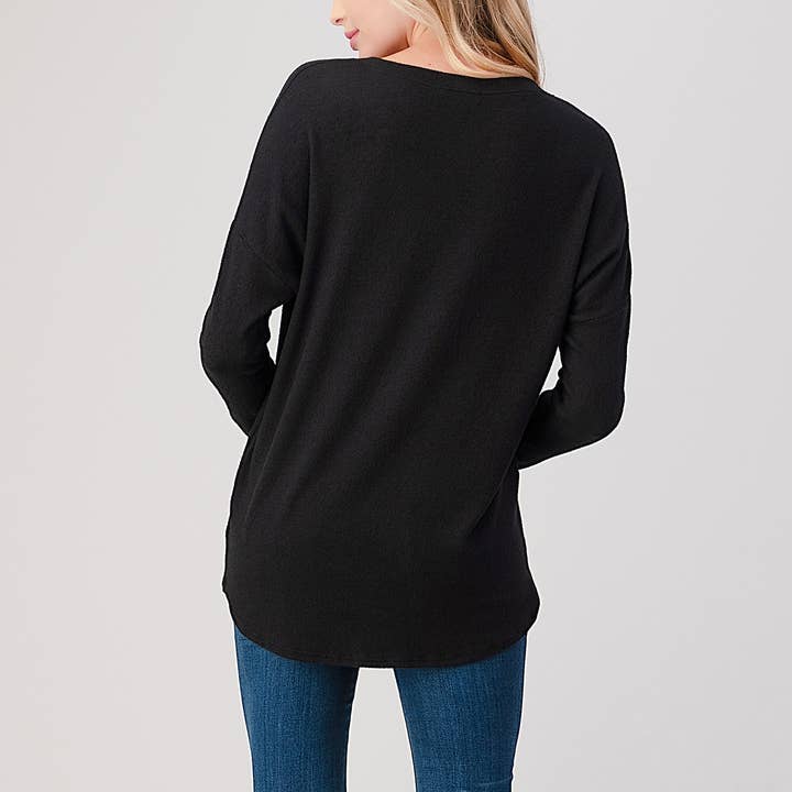 Heimious – Engroshandel Strikket top - Dame – Langærmet V-hals børstet strik top, 273823