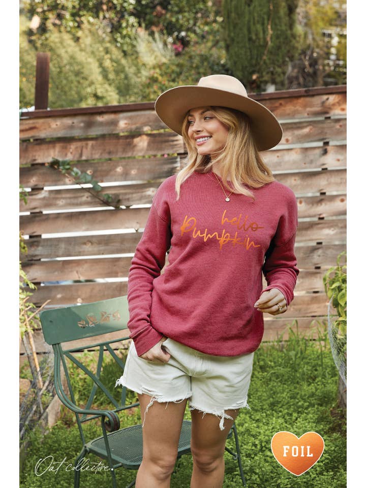 OAT COLLECTIVE - Wholesale Graphic Sweatshirt - Women's - HELLO PUMPKIN Foil Mineral Graphic Sweatshirt1