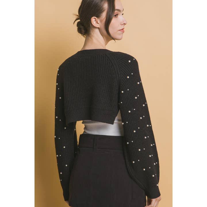 ITSSY - Vente Cardigan – femme - Boléro à manches longues en perles nacrées4