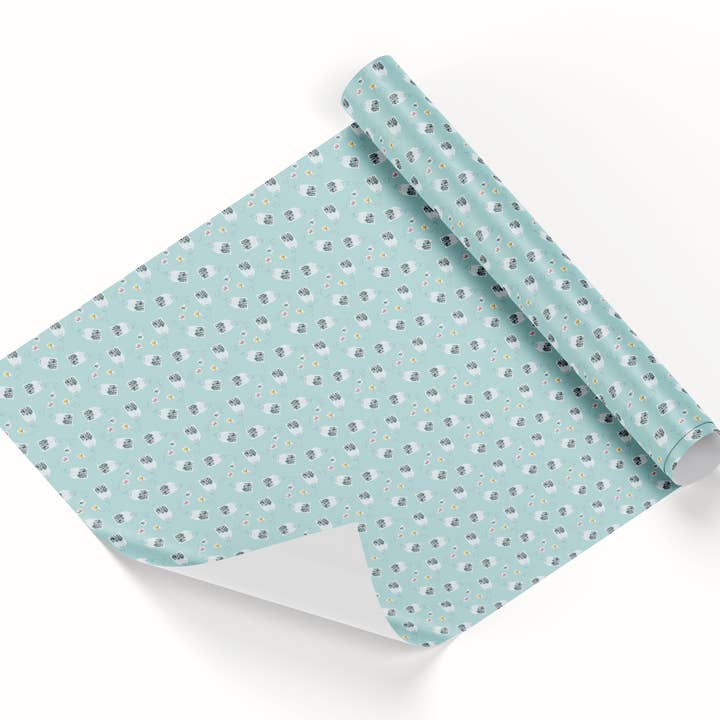 Rococo Whimsical Tea Bags Light Green Wrapping Paper Roll for wholesale by Jasmine Goodwin Designs