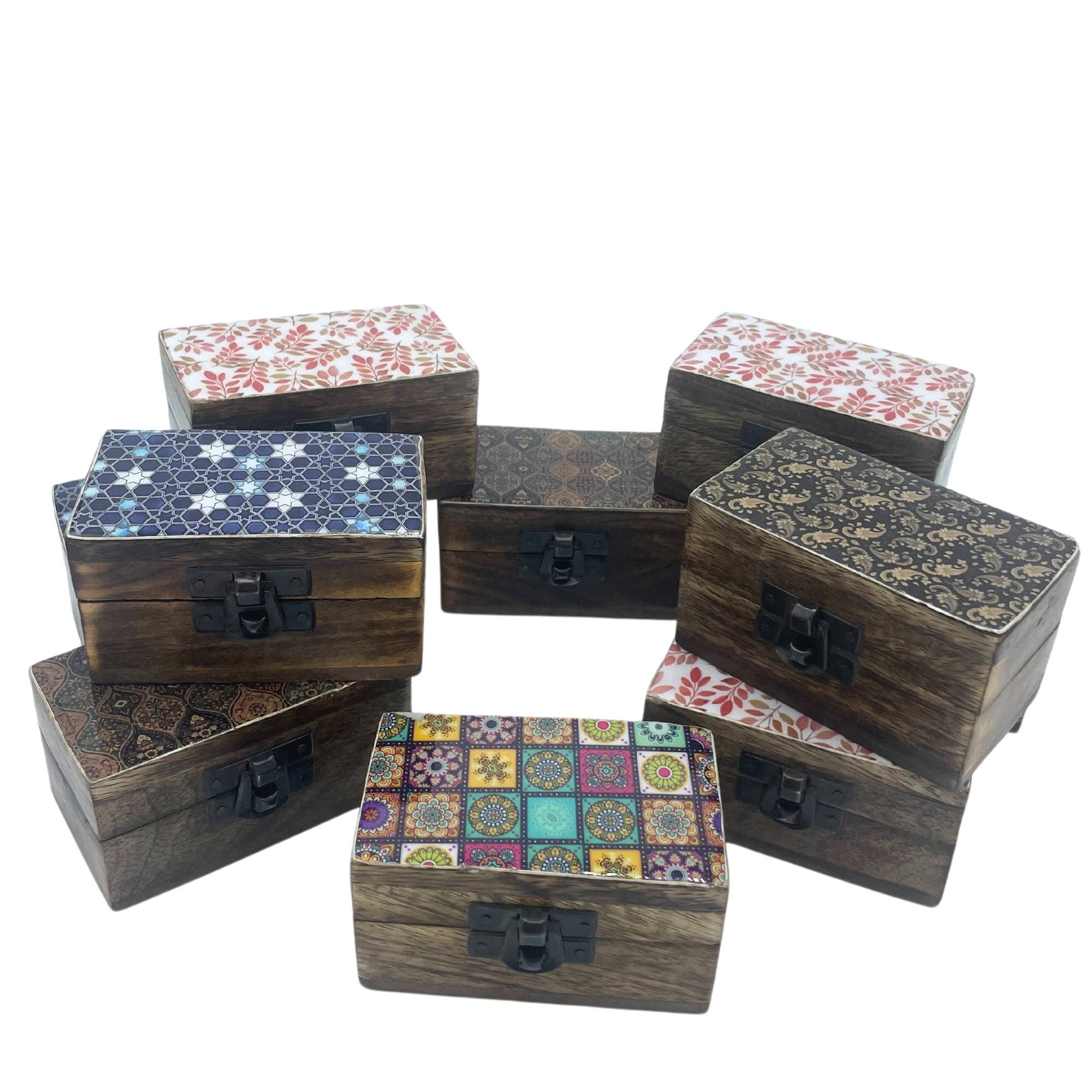 AW Artisan - Wholesale Decorative Box - Wooden Pill Boxes 9x5x4cm - Meena Work - Assorted2