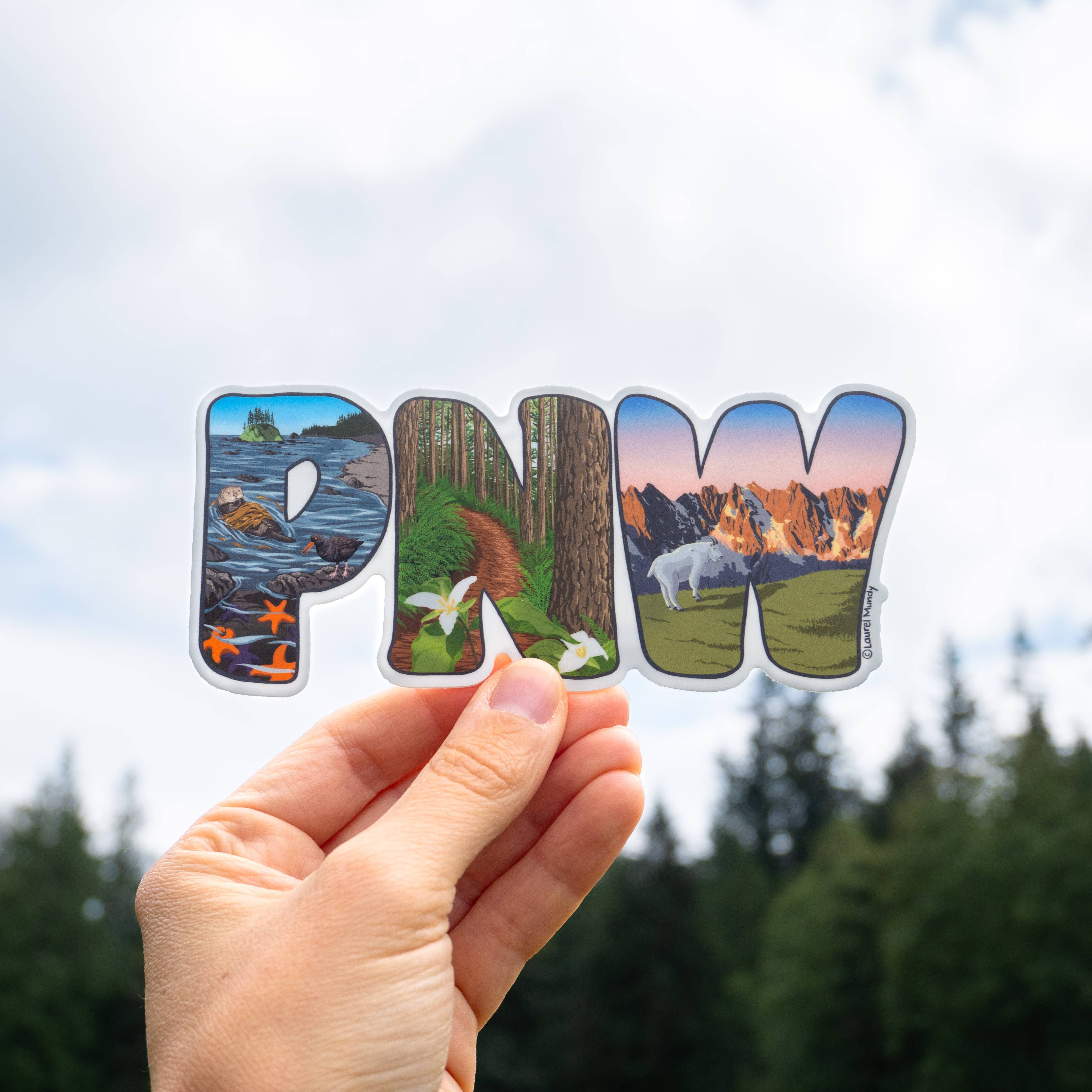 Laurel Mundy Illustration - Wholesale Sticker - Pacific Northwest PNW 5.5"x2.5" Large Vinyl Sticker2