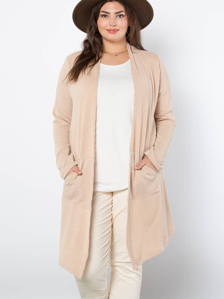 PT11590PLUS URBAN RIB LANG CARDIGAN for engroshandel hos Emme Kay