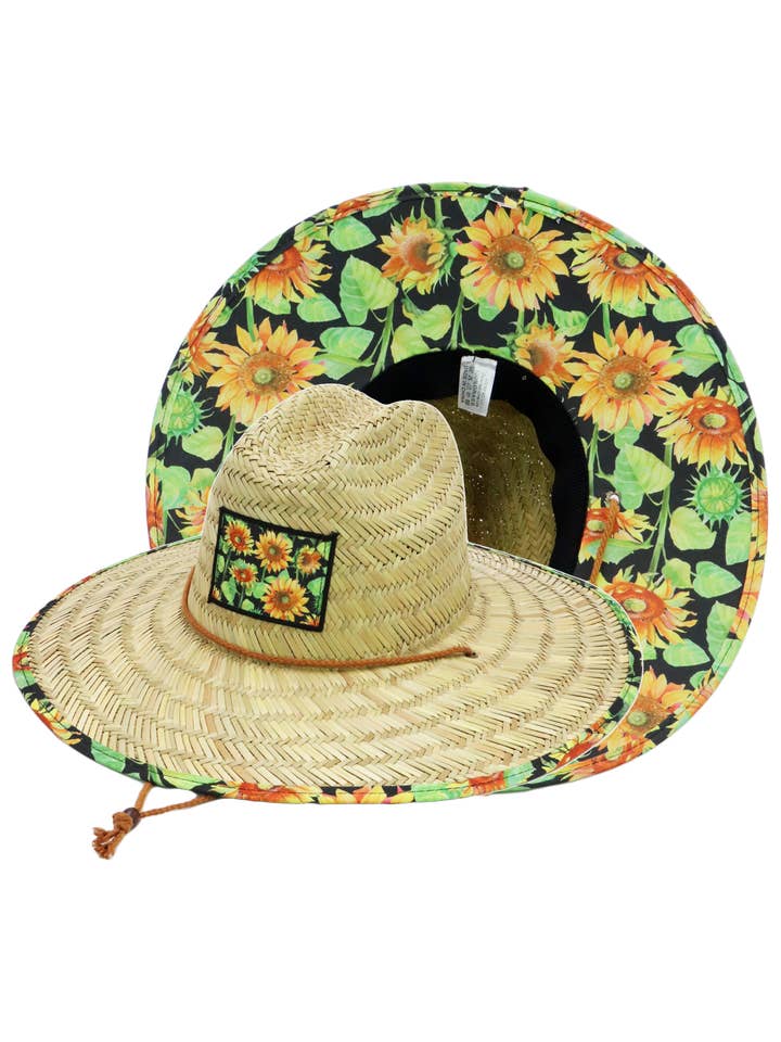 Floral Leaf Under Brim Rush Straw Lifeguard Hat for wholesale by Cap Zone