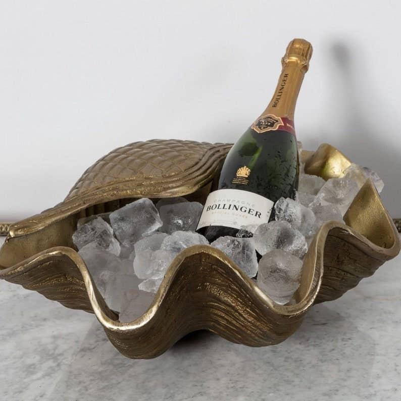 DDecorStore - Wholesale Wijnemmer - Bronzen wijnafkoeler in schelpvorm, handgemaakt voor op tafel, voor thuisbar1