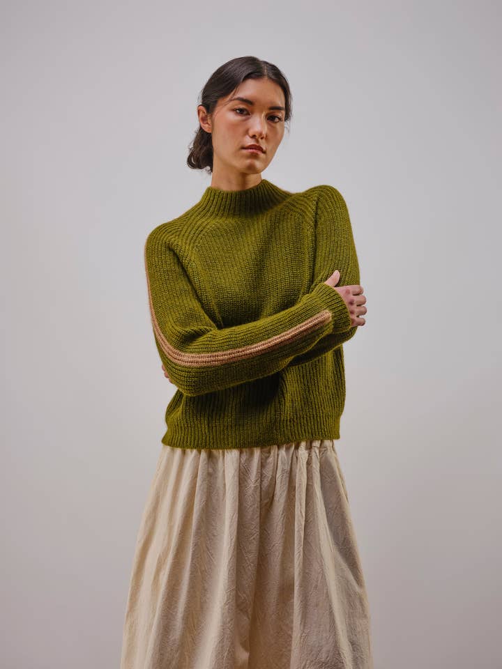 Racing Stripe L/S Mockneck - Moss for wholesale by The Endery