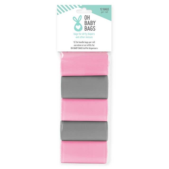 Oh Baby Bags - Wholesale Wet Bag - Kids & Baby - 5 Pack Pink/Gray Rolls Disposable Dirty Diaper Bags