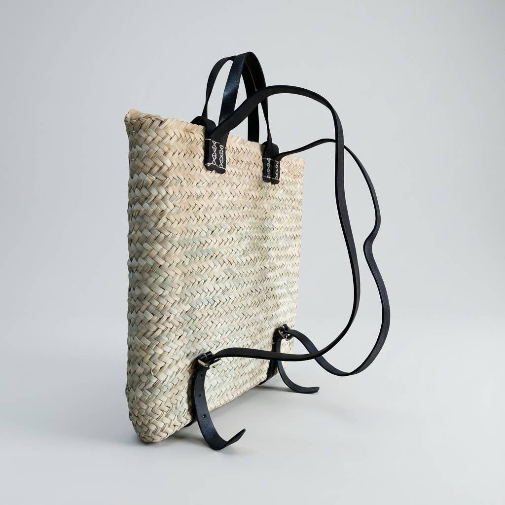 Melecraft - Wholesale Backpack - Women's - Woven Palm Leaf Backpack Leather Straps Boho Market Bag1