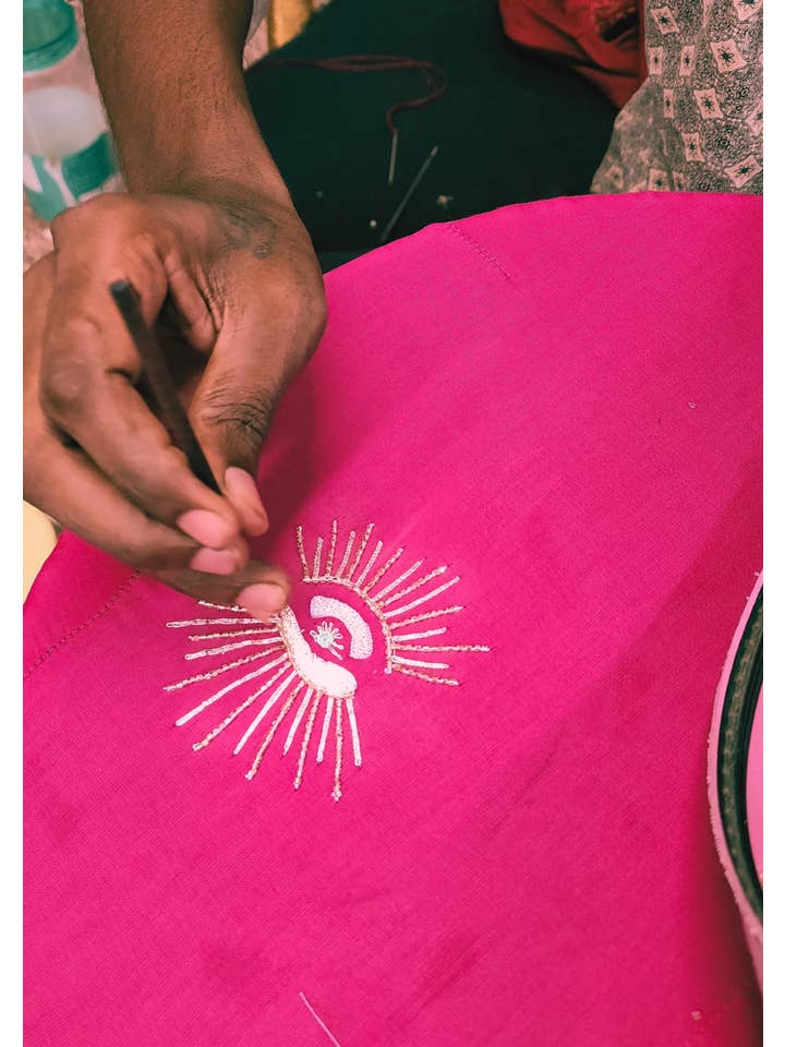 Gulaal - Wholesale Buttoned-down shirt – Women's - Hot Pink Evil Eye Embroidered Shirt4