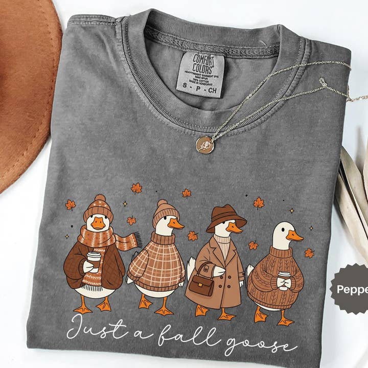 Glaime - Wholesale T-shirt met print - Dames - Gewoon een Herfst Gans Comfort Colors Shirt, Herfst Sweatshirt1