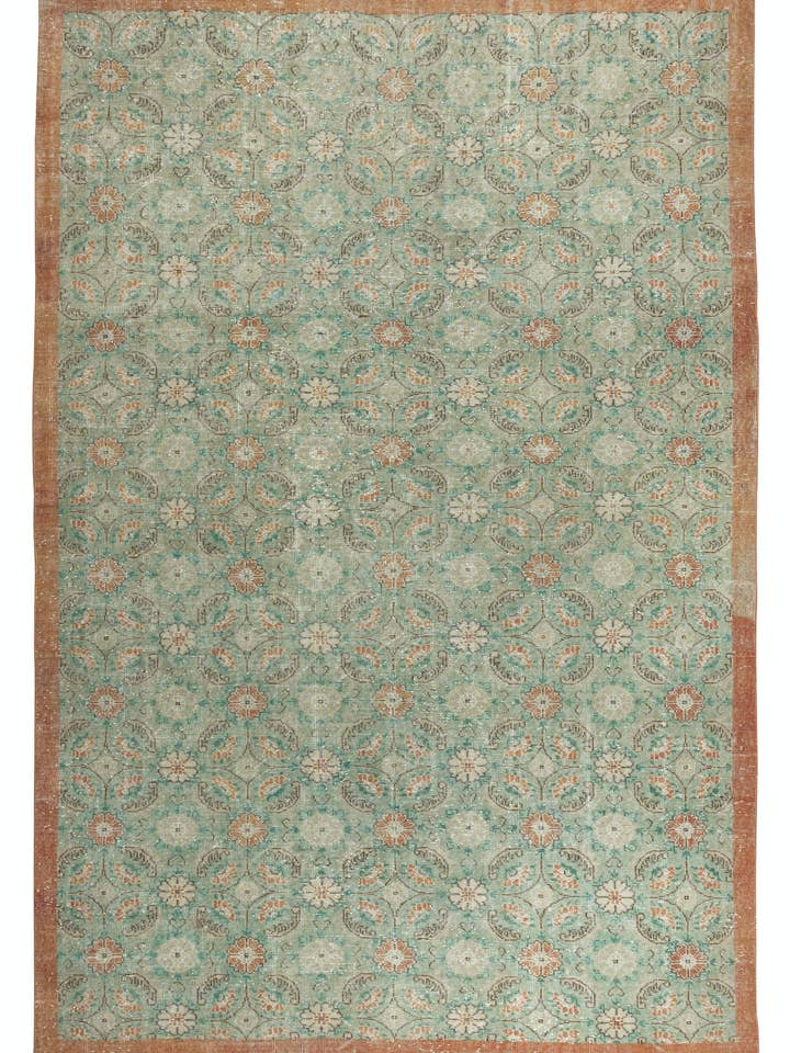 7,3x11 Ft Vintage handgefertigter türkischer grüner Teppich für den Großhandel von Rug Specialist LLC.