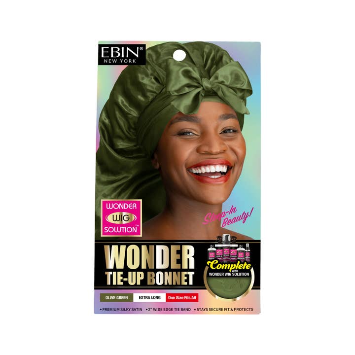 EBIN NEW YORK - Wholesale Sleep Cap / Bonnet - Women's - Wonder Wig Tie-Up Bonnet - Olive Green2