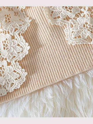 Beige Lace Backless Knit Sweater Top for wholesale on Faire7