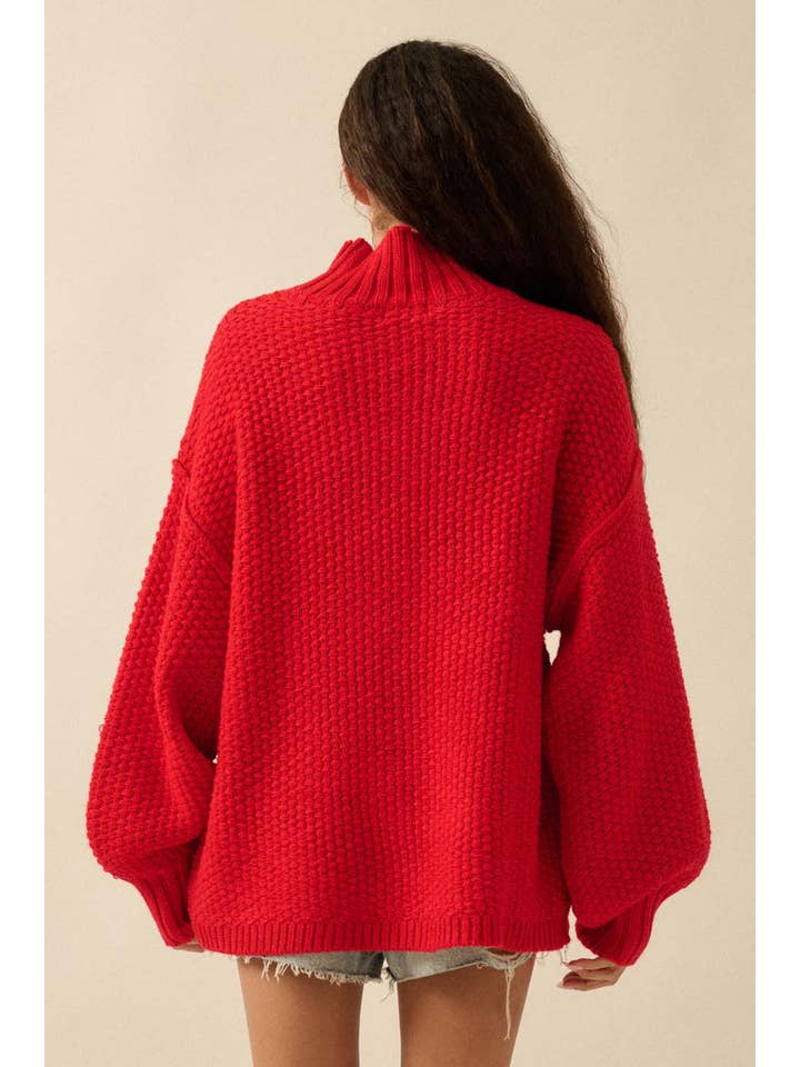 Promesa USA - Wholesale Knit Sweater - Women's - Solid Crochet-Knit Oversize Mock-Neck Sweater6