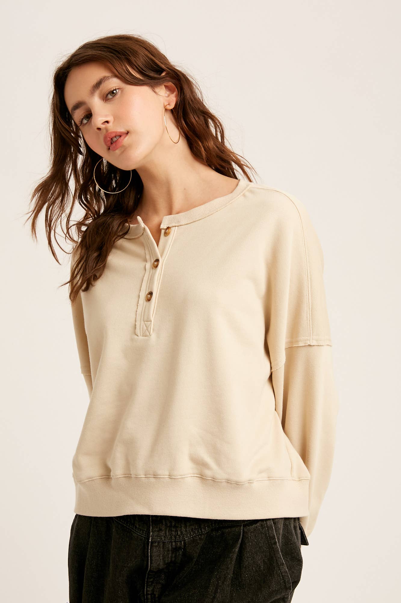 Listicle - Wholesale Knit Top - Women's - Henley Button Soft Knit Top LT111212