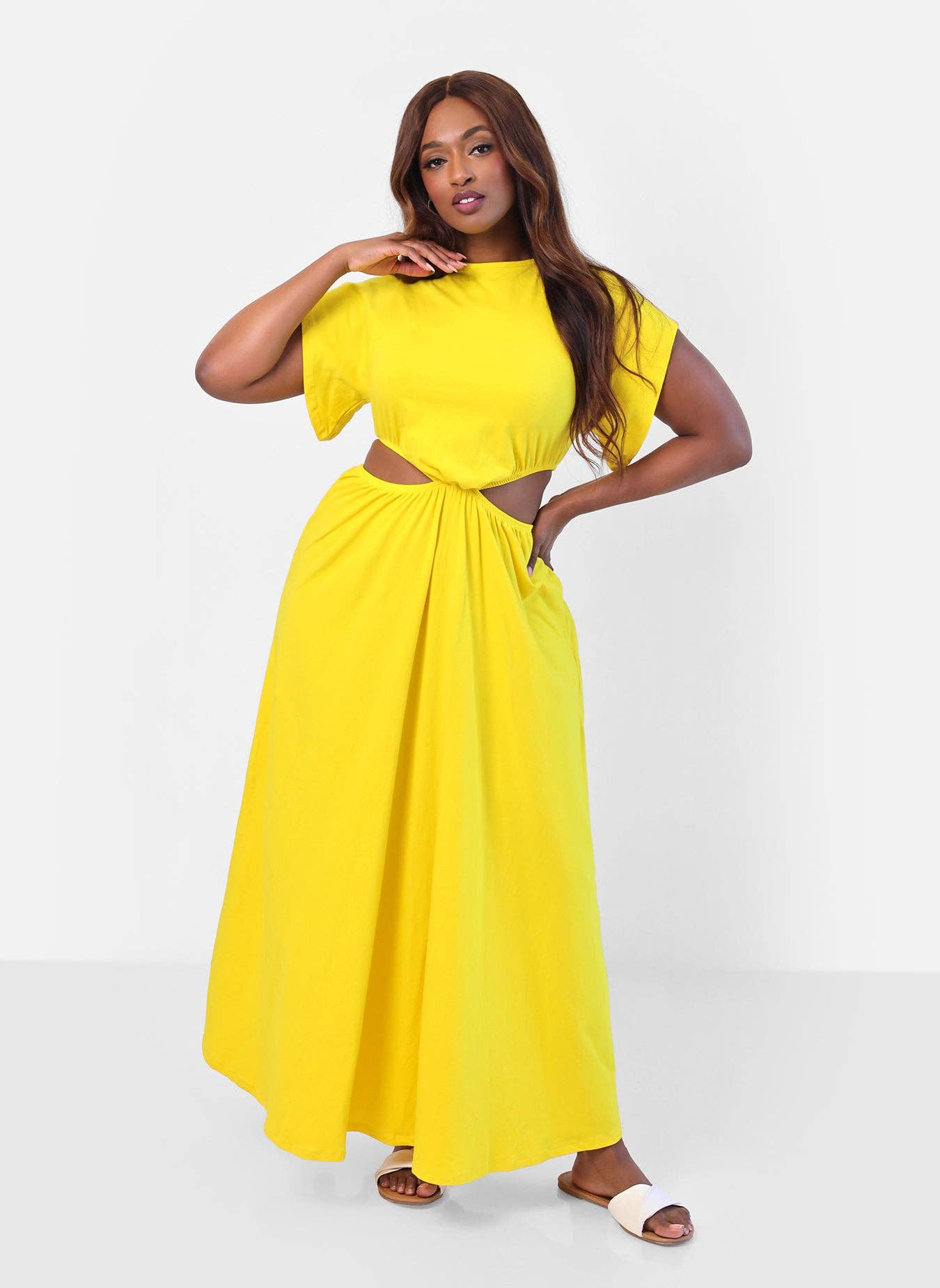 Desires Cut Out Maxi A Line Dress - Yellow for wholesale on Faire4