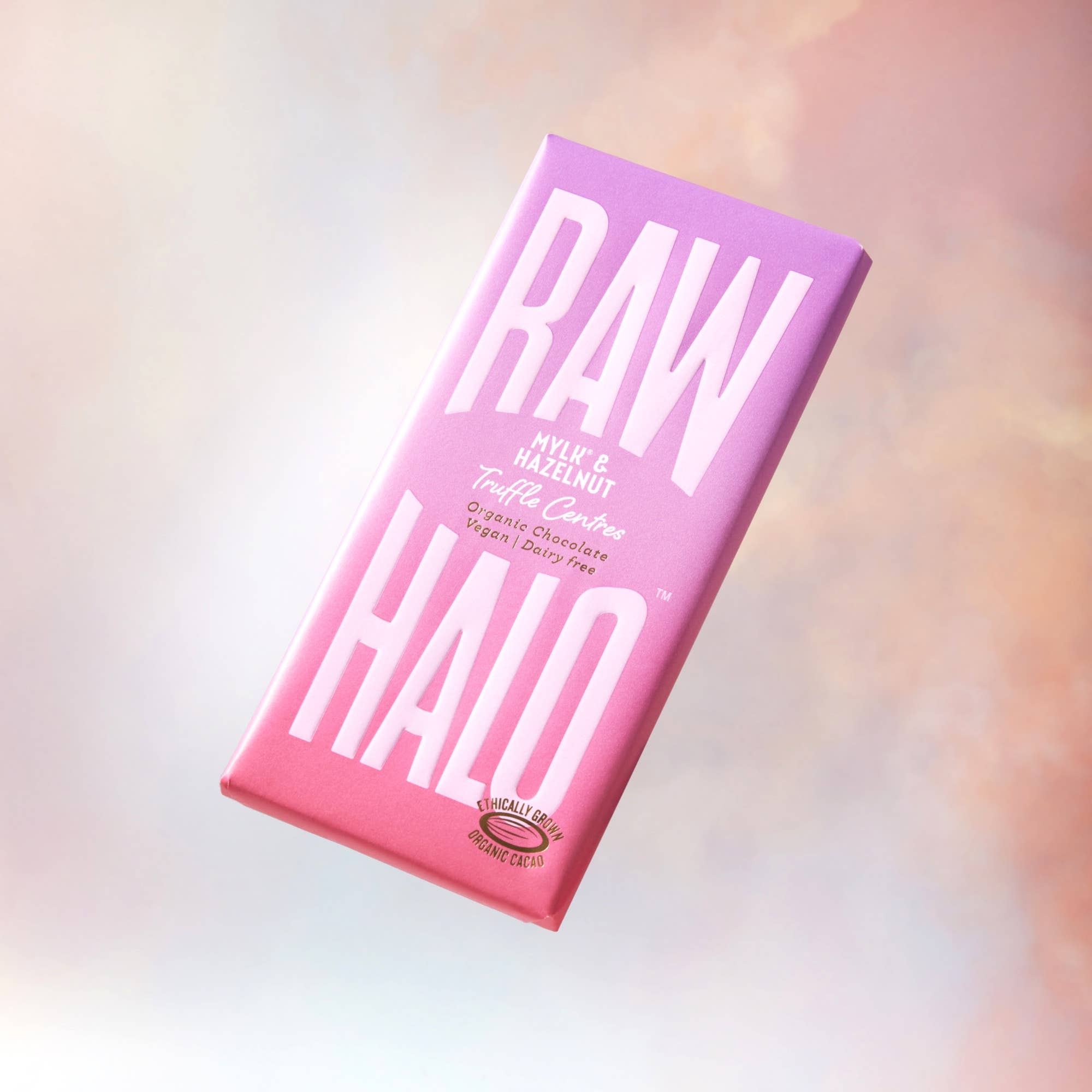 Raw Halo – wholesale Chocolate bar – Mylk & Hazlenut Truffle Centres Vegan Choc 90g (Case of 8)
