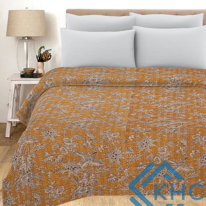 Handmade Vintage Orange Floral King Size Quilt for wholesale by KHC