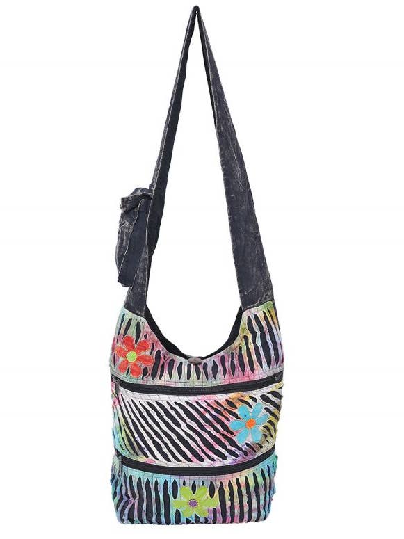 Razor Floral 2 Zip Bohemian Hippie Boho Crossbody Hobo Väska för wholesale av The Collection Royal / Royal Handicrafts
