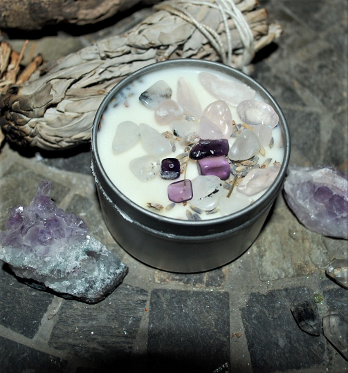 Starstruck Candles - Wholesale Travel Candles - Grief crystal healing candle 4oz tin1