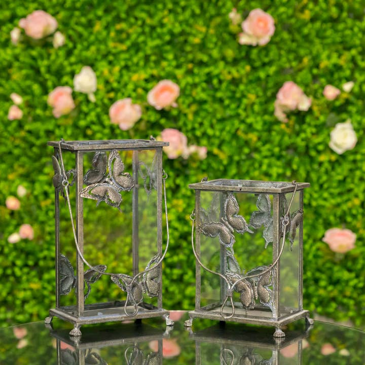 Zaer Ltd. International - Wholesale Lantern - Rectangular Butterfly Lantern in- 2 Sizes- 2 Color Options