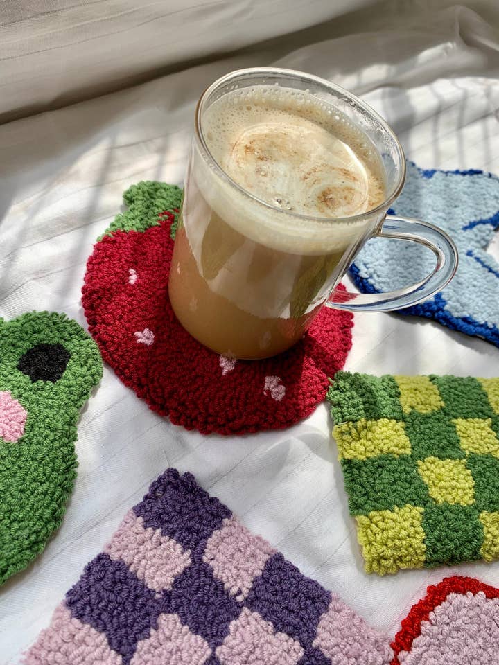 Punch Needle Coaster, Handmade Mug Rug, Drink Coasters,69 for wholesale by MUUDLAND