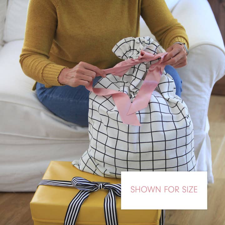 EverWrap - Wholesale Gift Bag - White With Black Grid Pattern Cotton Sleigh Bag 27" Tall5