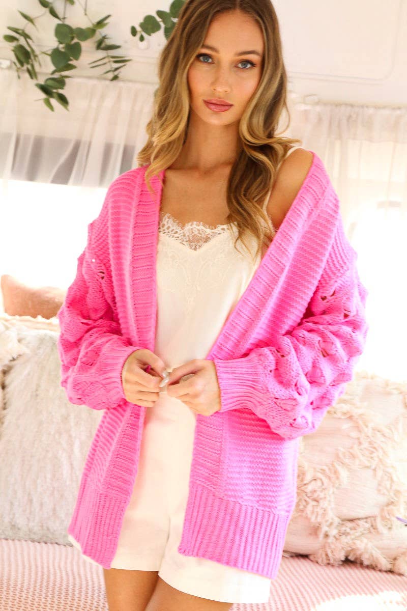 Vine & Love – Cardigan - Mulher por atacado – Cardigã de Malha Grossa com Manga de Croché Casual Bubble VJ3122236