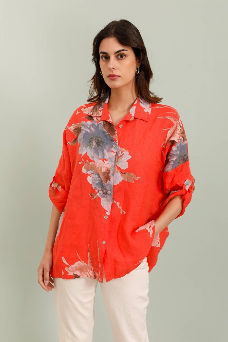 LÉA & LUC - Wholesale Dress - Women's - Floral print shirt in 100% Linen REF. 20090/50