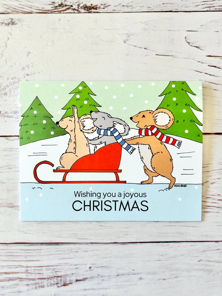Christmas Card, Mice Sledding for wholesale by Kayni Paper