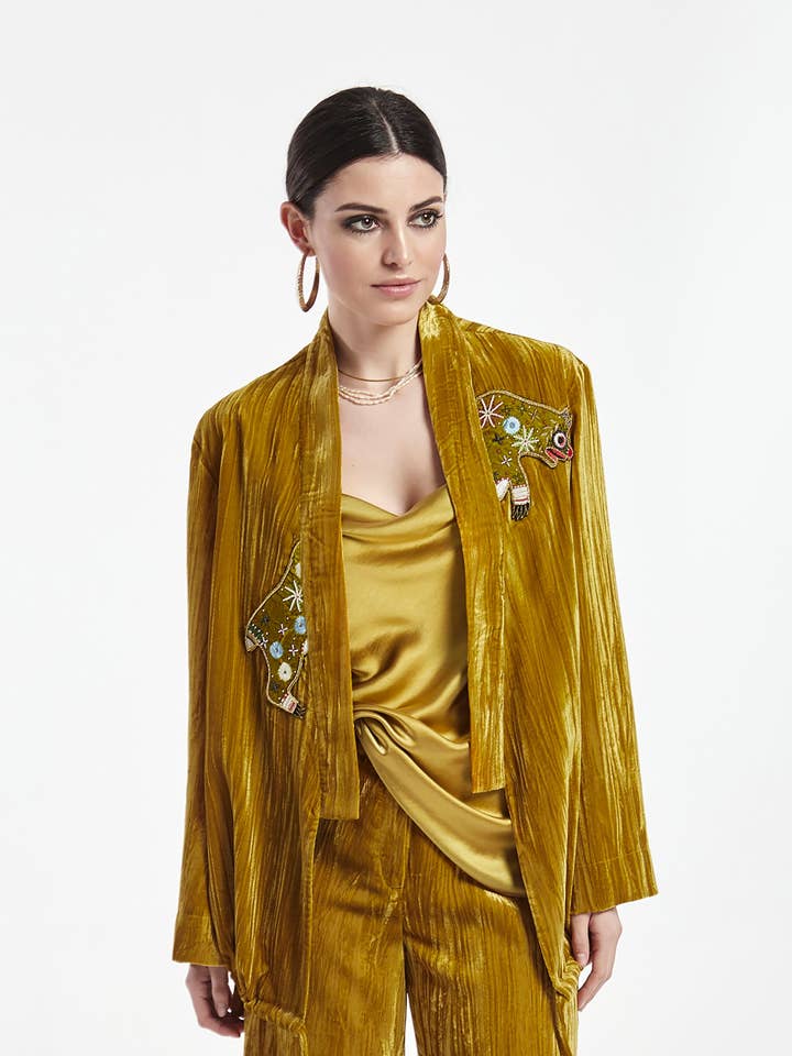 Asymmetrisk Knust Fløjl Jakke for engroshandel hos OKY