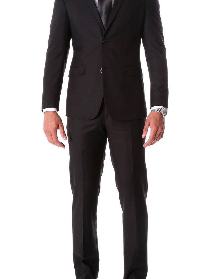 Costume ajusté 2 pièces noir à revers cranté Oslo pour la vente par Ferrecci