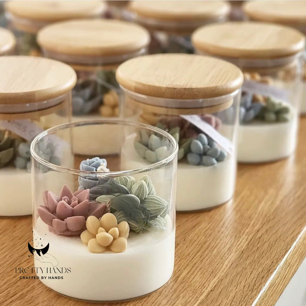 Pretty Hands – wholesale Novelty candle – Succulents Terrarium Candle With Lid Large1
