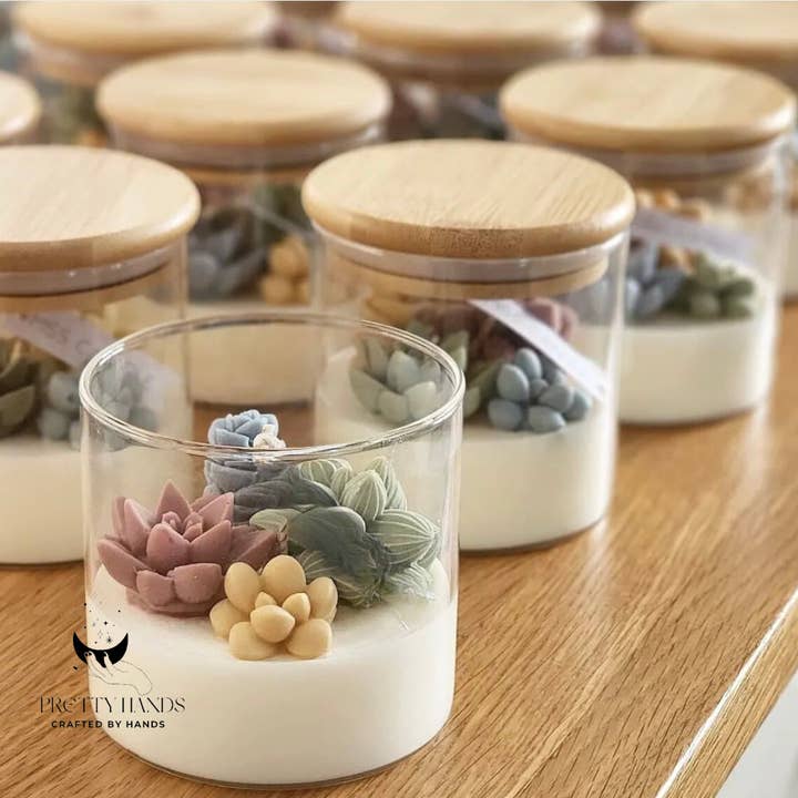 Pretty Hands – wholesale Novelty candle – Succulents Terrarium Candle With Lid Large1